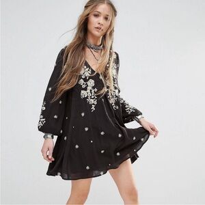 Free People Sweet Tennessee Embroidered Dress Boho Black Small Coachella